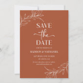 Minimale Minimalistische Terracotta Branch Leaf We Save The Date (Vorderseite)