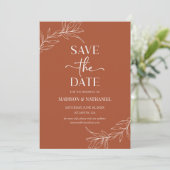 Minimale Minimalistische Terracotta Branch Leaf We Save The Date (Stehend Vorderseite)