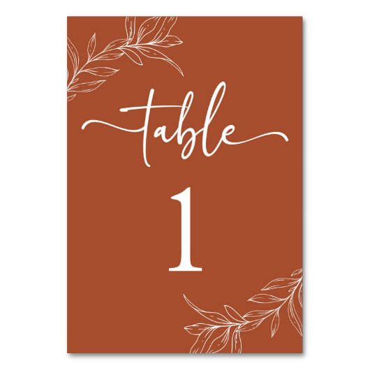 Minimale Minimalistische Terracotta Branch Leaf We Tischnummer (Rückseite)