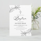 Minimale Minimalistische Zweigstelle Blätter Taufe Einladung (Stehend Vorderseite)