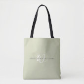 Minimale Minze Grün Weiße Schrift Monogramm Tasche (Vorderseite)