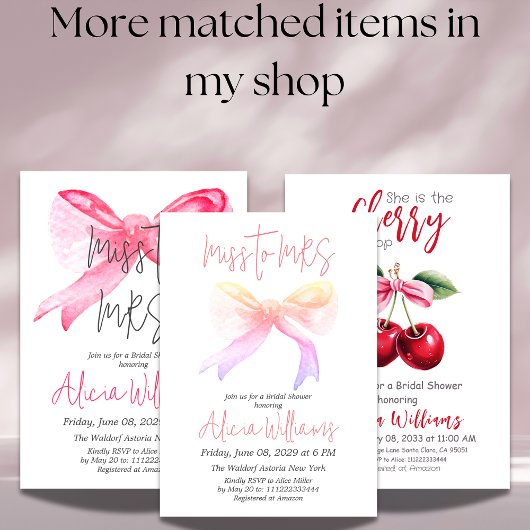 Minimale Miss an MRS. Ribbon Pink Bow Brautparty Einladung