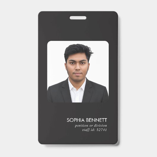 Minimale Mitarbeiter-Foto-Identitätsgestaltung Ausweis (Vorderseite)