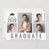 Minimale moderne 4-Foto-Graduierungsparty Einladung (Vorderseite)