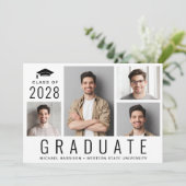 Minimale moderne 4-Foto-Graduierungsparty Einladung (Stehend Vorderseite)