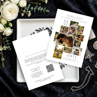 Minimale moderne 9-Foto-Hochzeitscollage TLW26 Mitteilungskarte