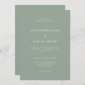 Minimale moderne ästhetische Sage Green Wedding In Einladung (Vorne/Hinten)