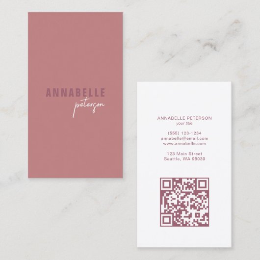 Minimale moderne Berufliche QR Code Dusty Rose Visitenkarte (Vorne/Hinten)