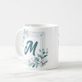 Minimale moderne bläserne weiße und grüne Monogram Kaffeetasse (Vorderseite Links)