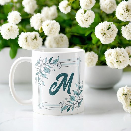 Minimale moderne bläserne weiße und grüne Monogram Kaffeetasse
