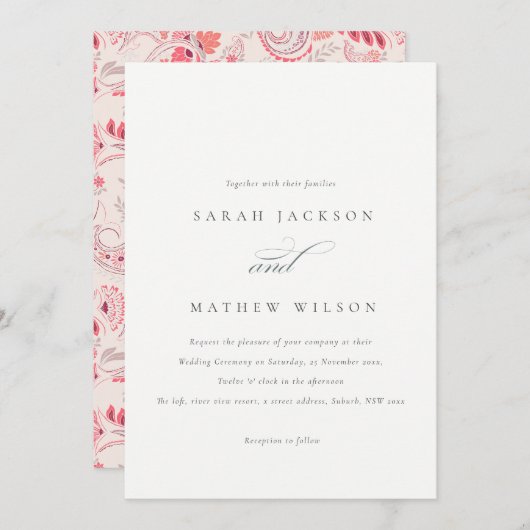 Minimale moderne Blush Paisley Typografie Hochzeit Einladung (Vorne/Hinten)