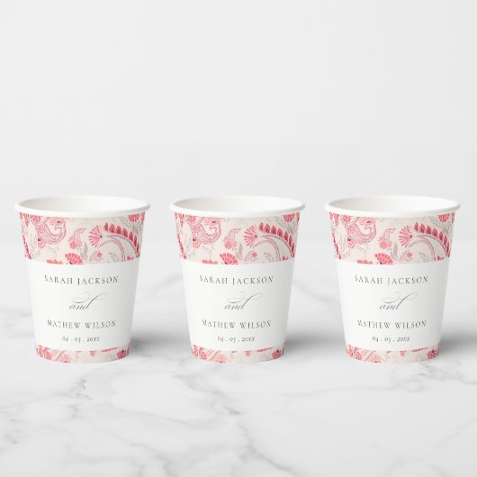 Minimale moderne Blush Paisley Typografie Hochzeit Pappbecher (Multi)