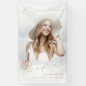Minimale Moderne Chic Script Foto Graduation Party Banner (Vertikal)