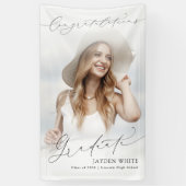 Minimale Moderne Chic Script Foto Graduation Party Banner (Vertikal)