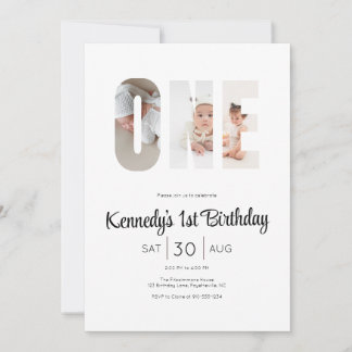 Minimale moderne erste Geburtstags-Photo-Party Einladung