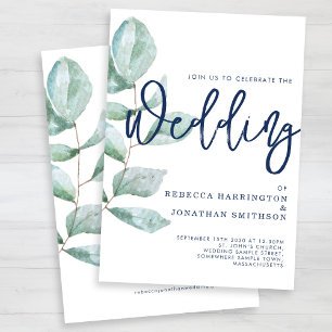 Minimale moderne Eukalyptus Grüne Blaue Hochzeit d Einladung