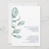 Minimale moderne Eukalyptus Grüne Blaue Hochzeit d Einladung (Rückseite)
