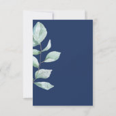 Minimale moderne Eukalyptus Navy Blue Wedding RSVP Karte (Rückseite)