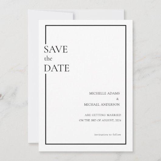 Minimale moderne formale schwarze Schrift Save the Date (Vorderseite)