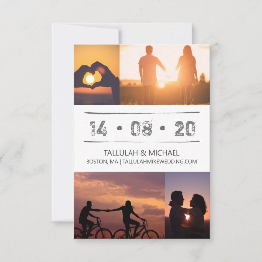 Minimale moderne Foto Collage Typografie Hochzeit Save The Date (Vorderseite)