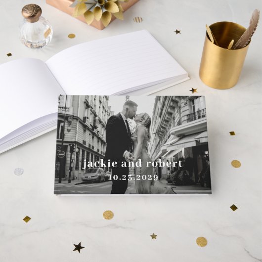 Minimale moderne Foto-Hochzeit Gästebuch (Vorderseite Offen)