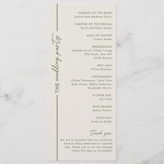 Minimale moderne graue Hochzeit Programm (Rückseite)