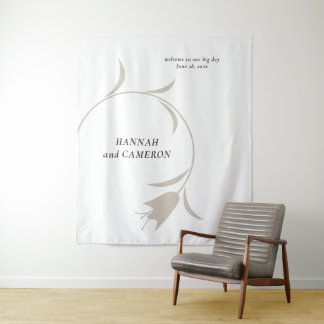 Minimale moderne Hochzeit  Neutrales Greige-Blumen Wandteppich