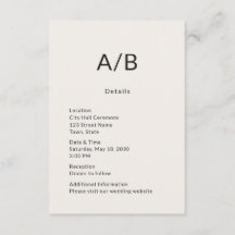Minimale moderne Hochzeitsdetails Karte für das St