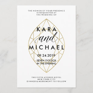 Minimale moderne Imitate Goldene Diamanthochzeit Einladung