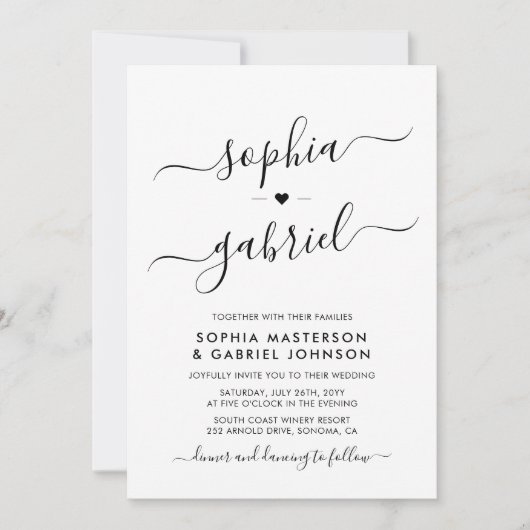 Minimale moderne kalligraphische Script Monogram W Einladung (Vorderseite)