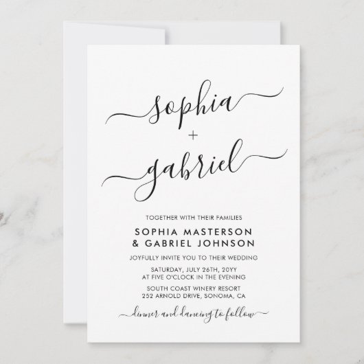 Minimale moderne kalligraphische Script Monogram W Einladung (Vorderseite)