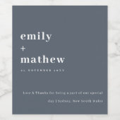 Minimale moderne, kühne graublaue Typografie Hochz Weinetikett (Einzelnes Label)