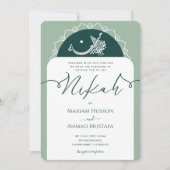 Minimale moderne Küken-Szene Grün Islamische Nikah Einladung (Vorderseite)