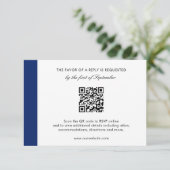 Minimale moderne Marine Blue QR Code Elegante Hoch RSVP Karte (Stehend Vorderseite)