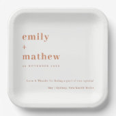 Minimale moderne Marinerost Orangen Typografie Hoc Pappteller (Vorderseite)