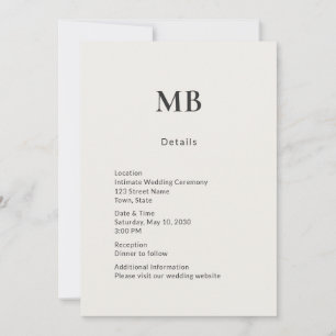 Minimale moderne Micro-Hochzeits-Detailkarte Einladung