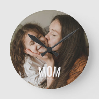 Minimale moderne Mom etablierte Foto Weiß Runde Wanduhr