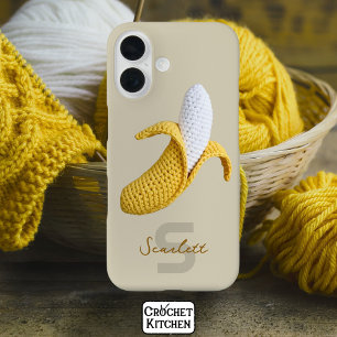 Minimale moderne Monogramm Name Crochet Banana iPhone 16 Hülle