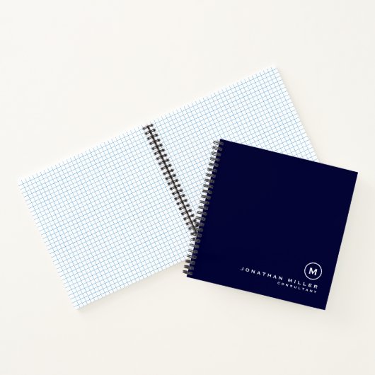 Minimale moderne monogramm Navy Graph Notizblock (Innenseite)