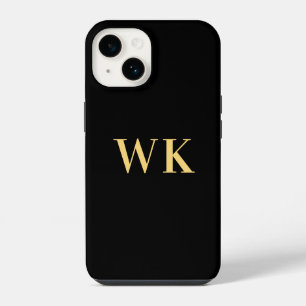 Minimale Moderne Monogramm Schwarz Gold iPhone 14 Hülle
