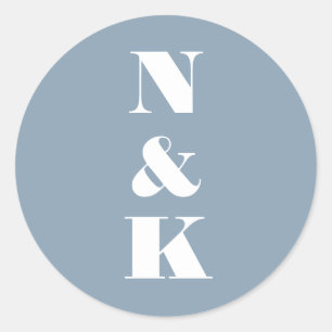 Minimale moderne Monogramm-Weichblau- elegante Hoc Runder Aufkleber
