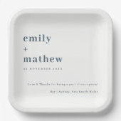 Minimale moderne Navy Gray Blue Typografy Wedding Pappteller (Vorderseite)