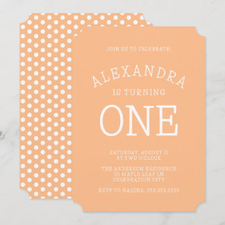 Minimale moderne Orange Polka Dot Erster Geburtsta Einladung