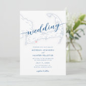 Minimale moderne Popponesset Inn Map Hochzeit Einladung (Stehend Vorderseite)