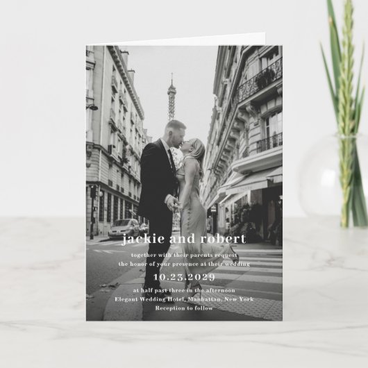 Minimale moderne QR-Code-Foto-Hochzeit Einladung (Vorderseite)
