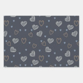 Minimale moderne romantische Doddle Herzmuster Geschenkpapier Set (Vorderseite 3)