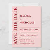 Minimale Moderne Rosa & Rot Elegante Hochzeit Save The Date (Vorderseite)