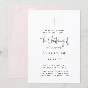 Minimale moderne rosa Wasserfarbe-Skript-Taufe Einladung