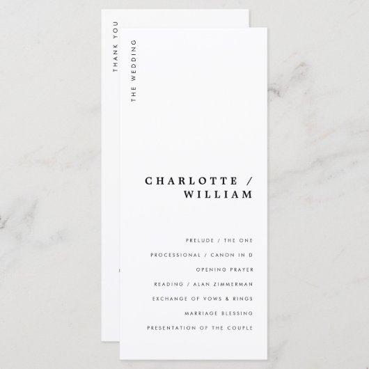 Minimale moderne schicke Typografie Hochzeit Programm (Vorne/Hinten)