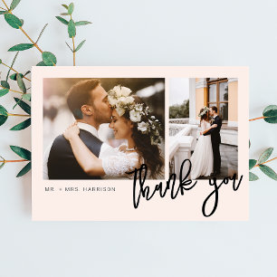 Minimale moderne Schrift 2 Fotos Hochzeit Dankeskarte